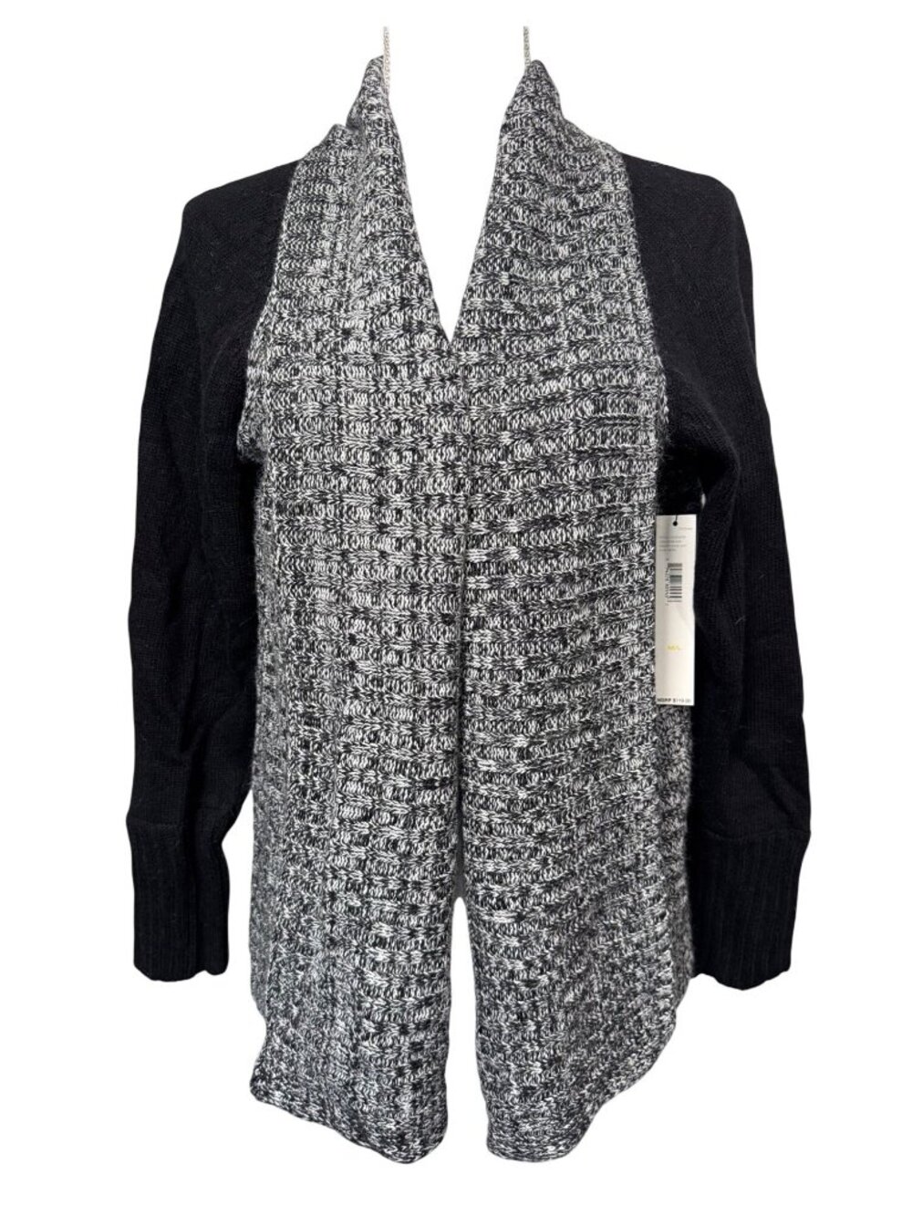 DKNY Womens Black & Gray Open Front Cardigan Sweater M/L Cottage Comfort